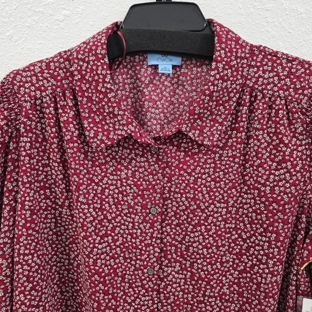 CeCe Long Sleeve Button-Down Floral Blouse with Collar Size 3X. - Picture 2 of 14